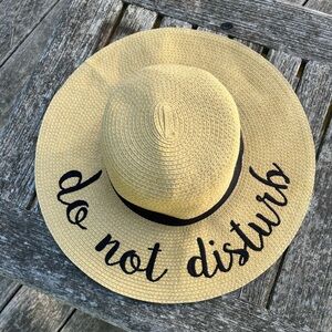 Straw Sun Hat with Black Embroidery “Do Not Disturb”
